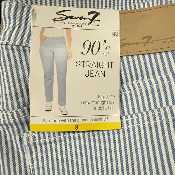 Seven7 Railroad Stripe Light Blue Denim 90s Straight Leg Jeans Size 8 - Picture 3 of 11